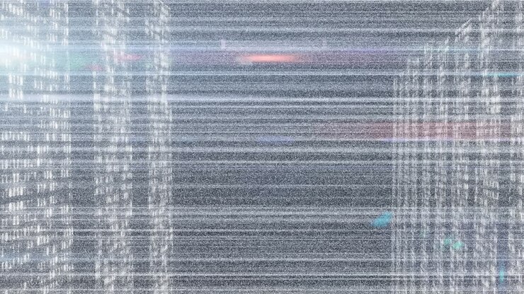 Animation einer digitalen Benutzeroberfläche auf einem Bildschirm mit Linien und Glitch
