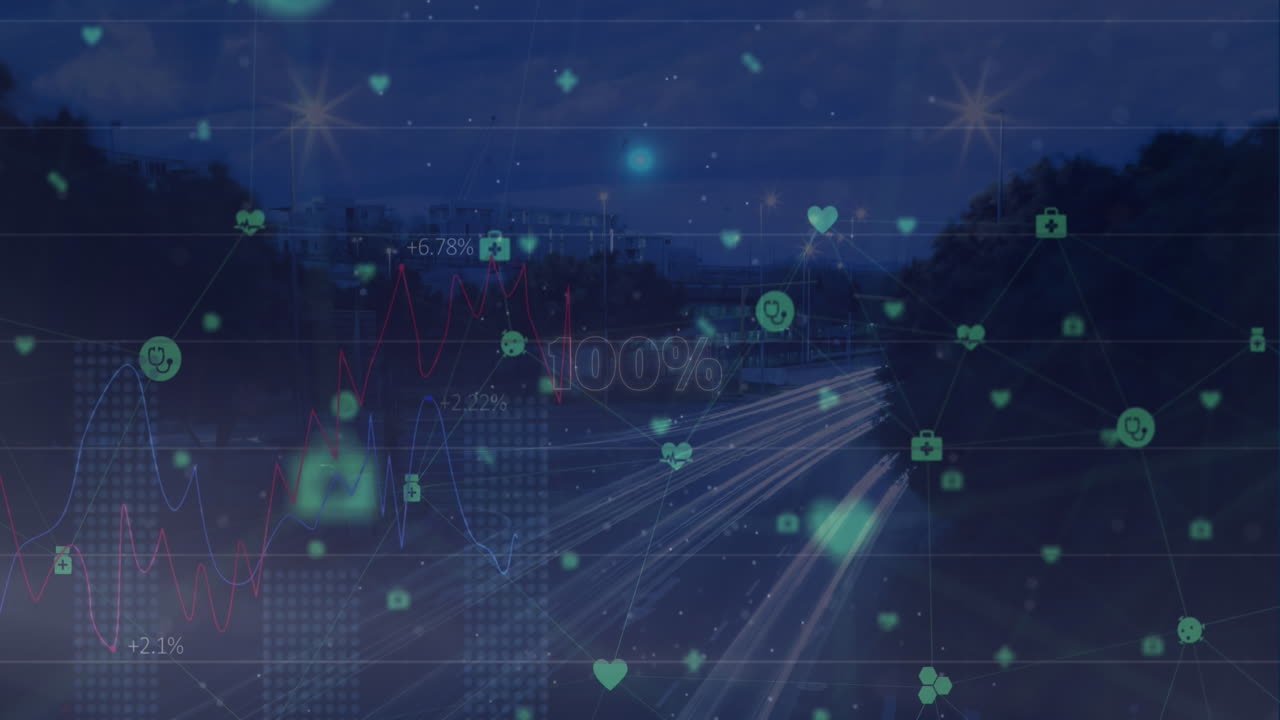 연결 및 데이터 처리를 가진 네트워크의 애니메이션