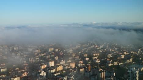 misty cityscape aerial view