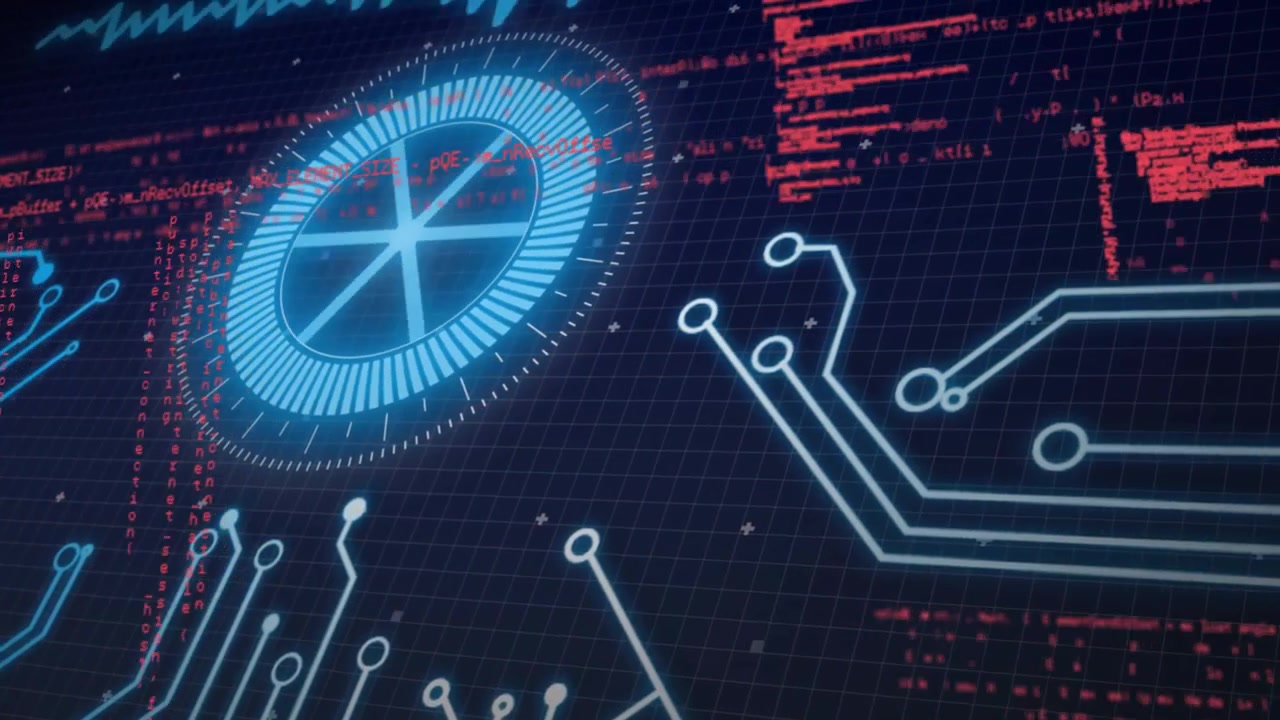 Upon data prompt, blue circular gauge rotating and pulsing waveform visualizing real-time data flow