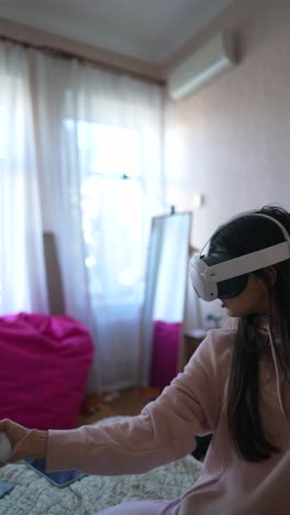 woman wearing vr headset and playing a game