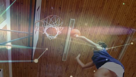 Animation-Von-Verbindungsnetzwerken-über-Eine-Gruppe-Verschiedener-Basketballspieler-Im-Fitnessstudio