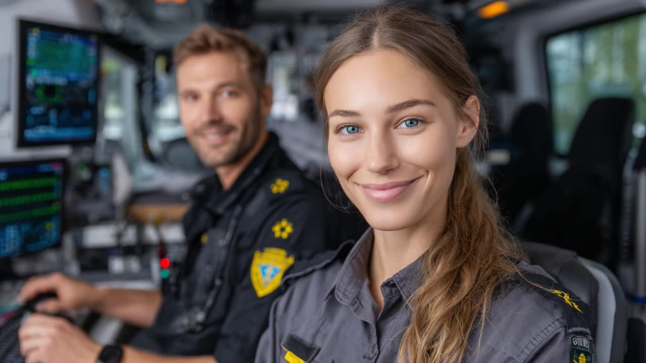 Un duo affiatato: due professionisti in uniforme condividono un momento all'interno di un centro di comando high-tech, mettendo in mostra il lavoro di team e la tecnologia moderna in azione