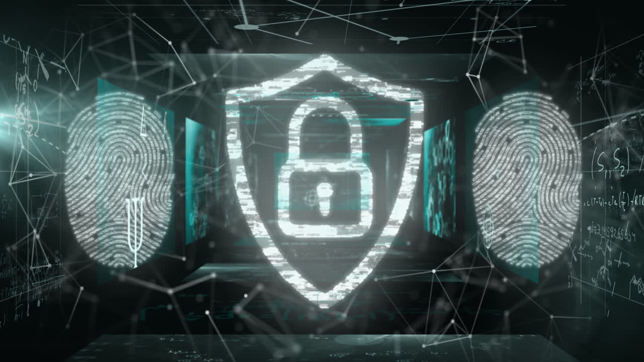 iconos de seguridad cibernética y redes de conexiones contra ecuaciones matemáticas