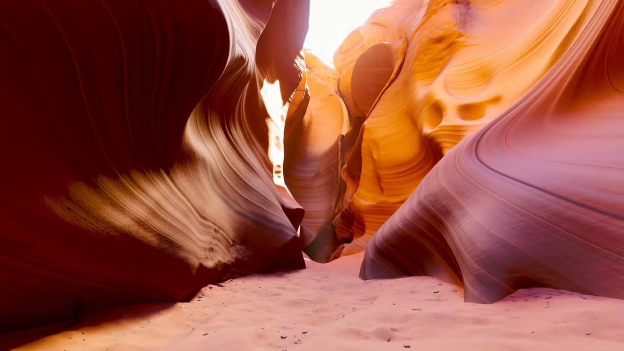 Antelope Canyon Slot Canyon with Sandy Floor and Warm Light
