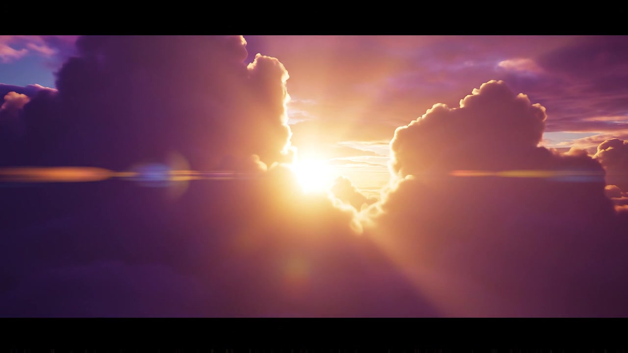 Vista aérea cinematográfica de raios de sol rompendo as nuvens