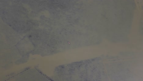 tiro giratorio descendente sobre la cabeza de un pequeño barco de pesca en medio del océano