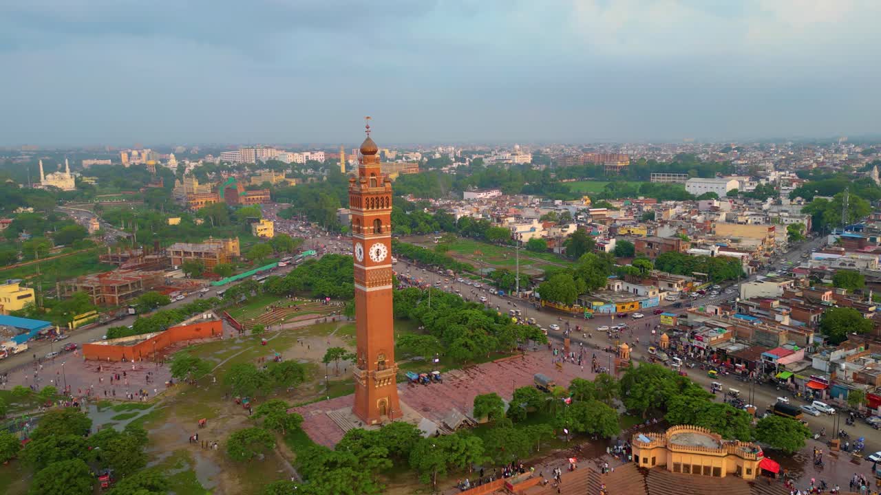 Husainabad Clock Tower and Bada Imambara India Architecture view from drone