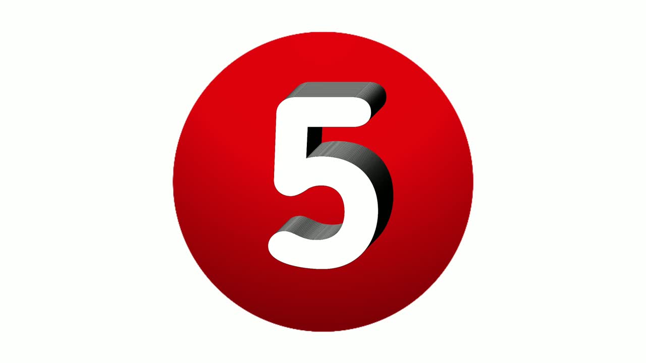 3D Number 5 five sign symbol animation motion graphics icon on red sphere on white background,cartoon video number for video elements