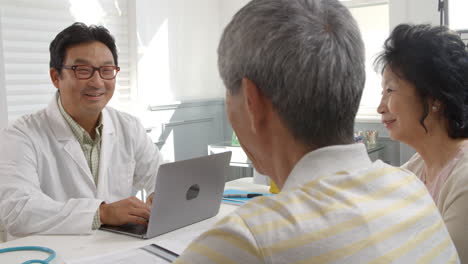 slow motion shot of senior couple meeting with doctor