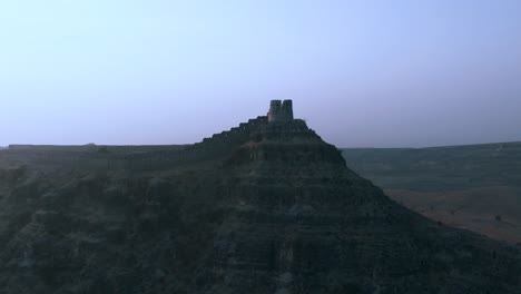 Aerial-View-Of-Ranikot-Fort-Backlit-With-Bright-Sunshine