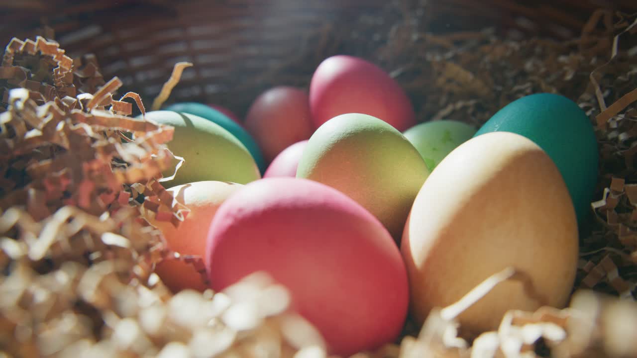 Colorful Easter Eggs in a Basket