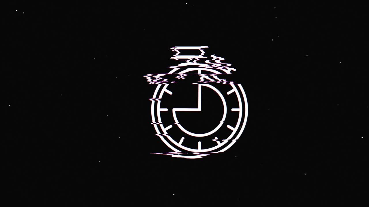 Line time and clock hud holographic symbol on digital old tv screen seamless loop glitch animation. Hearts. Dynamic retro and joyful. Colorful and vintage video footage.