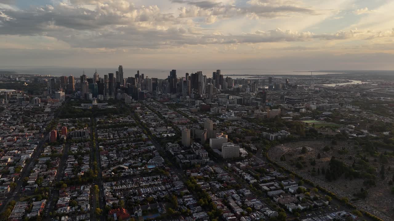 Aerial View of Melbourne City at Sunset