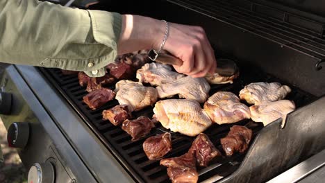 grilling chicken and steak