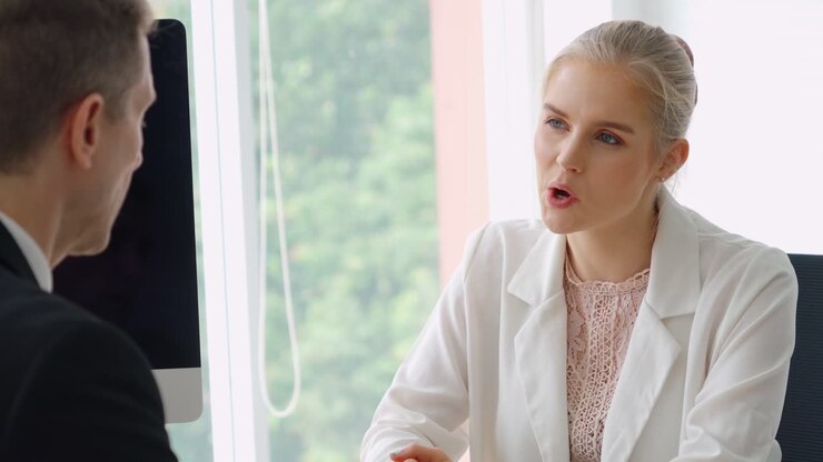Job seeker in job interview meeting with manager