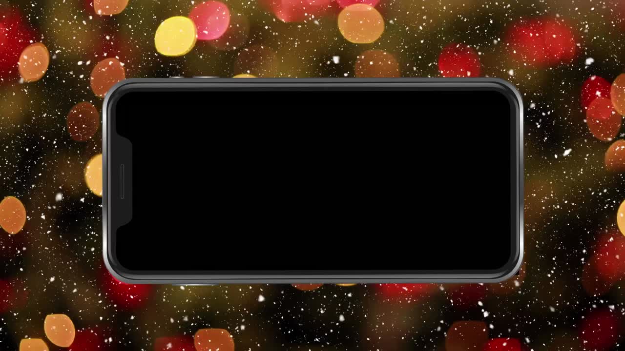 눈이 내리고 밝은 반점 위에서 크리스마스에 스마트폰의 애니메이션