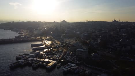 aerial view of istanbul golden horn at sunrise. turkey