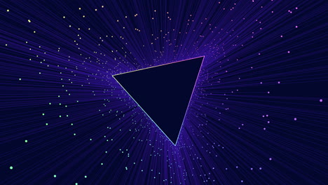 triangular black and purple shape with glowing lines, surrounded by blue light and stars