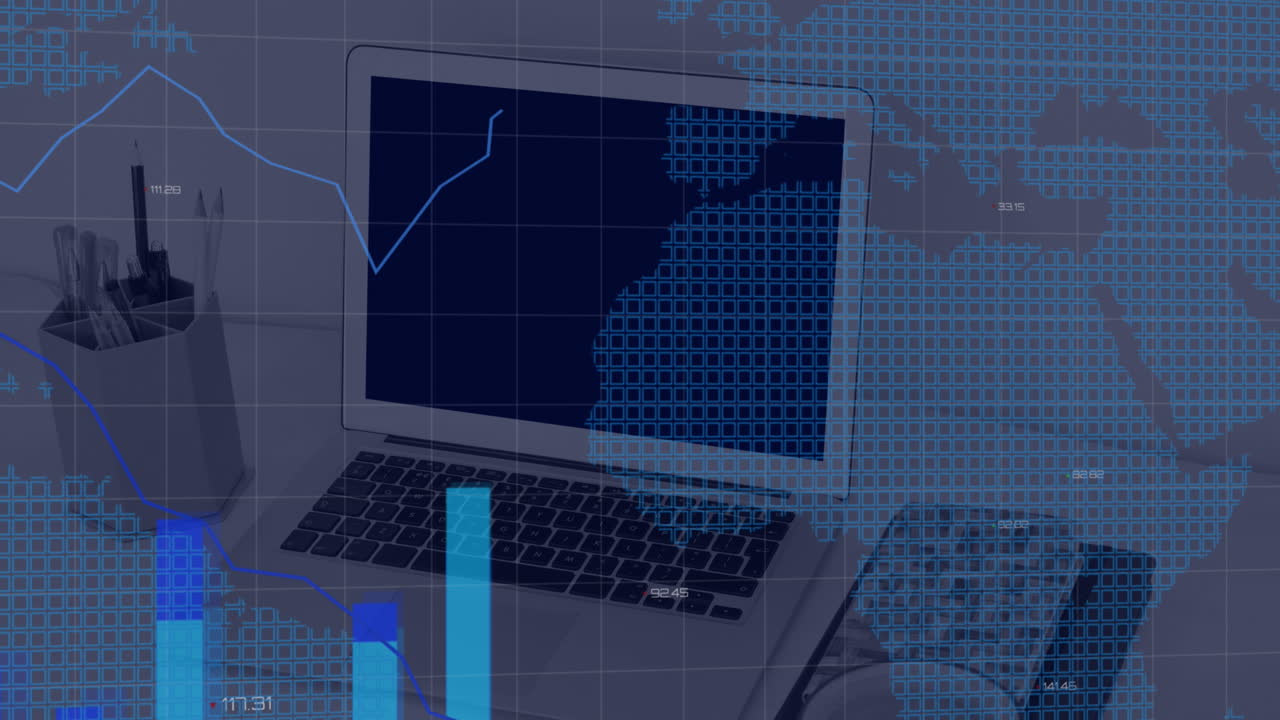 animación del procesamiento de datos en una computadora portátil