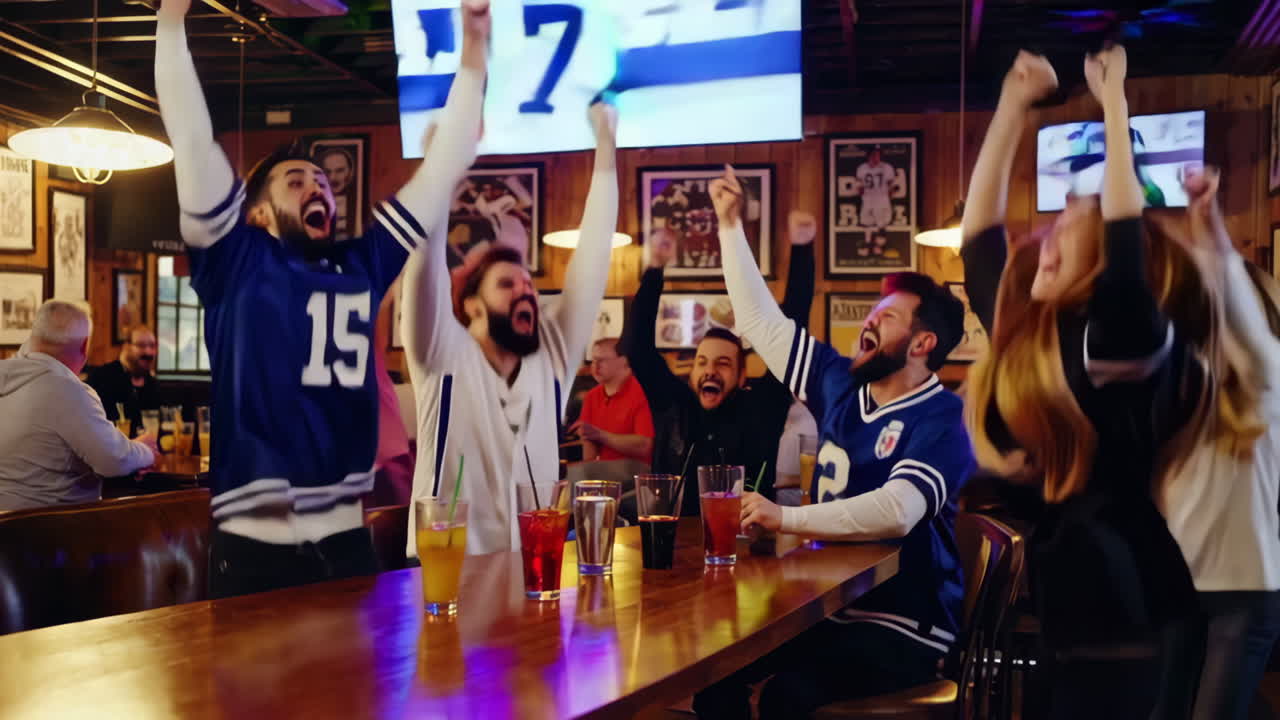 Friends Celebrating a Football Game at a Sports Bar