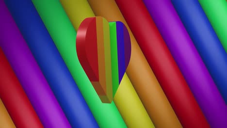 animation of rainbow heart over rainbow stripes and colours moving on seamless loop