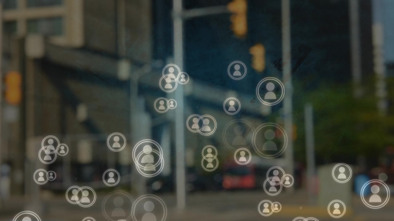 Animation af netværk af forbindelser over bybillede
