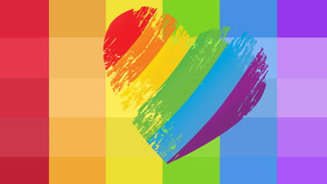 animación del corazón del arco iris sobre las rayas del arco iris