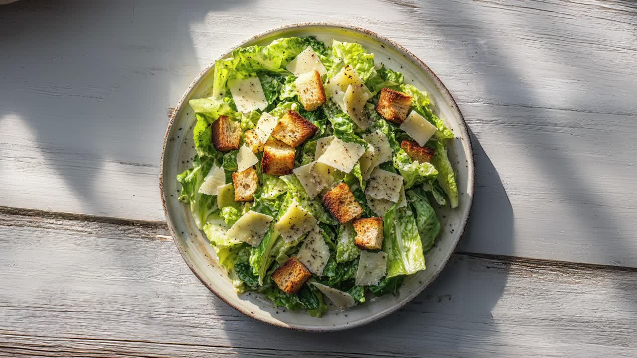 ensalada césar fresca con croutons y queso parmesano