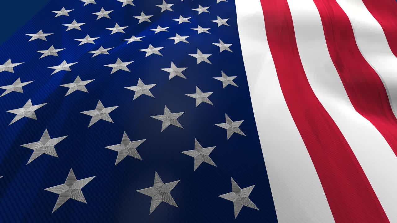 Tampilan dekat bendera Amerika Serikat berkibar tertiup angin, animasi putaran tanpa batas.