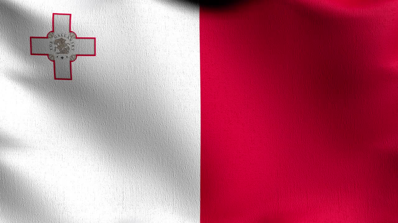 bucle sin costura 4k vdo. bandera nacional de malta soplando en el viento aislado. diseño abstracto patriótico oficial. ilustración de renderización 3d del símbolo de la señal ondulante.