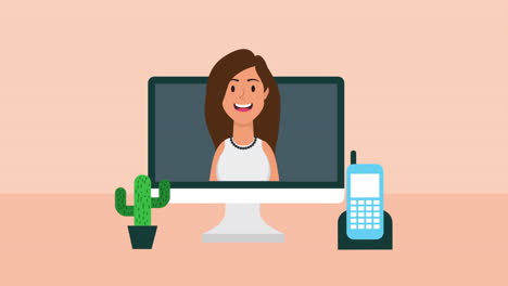 mujer de negocios en personaje de computadora de escritorio
