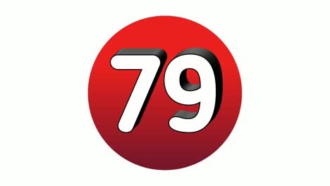 3d number 79 seventy nine sign symbol animation motion graphics icon on red sphere on white background,cartoon video number for video elements