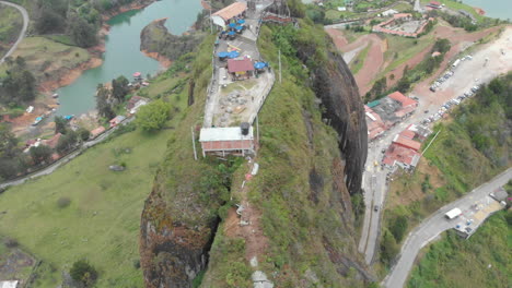 top view rock of guatapé in colombia - colombian landmark and natural wonder - aerial drone shot