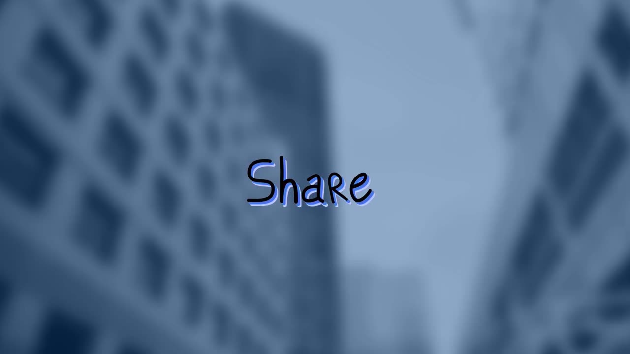 Animation of share text over cityscape