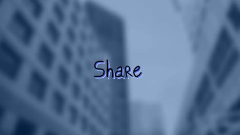 Animation-of-share-text-over-cityscape