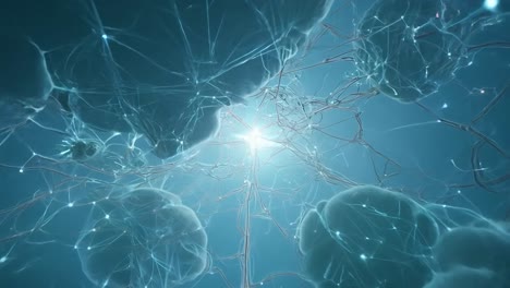 light is increasing behind a network of neurons with electrical impulses traveling between them