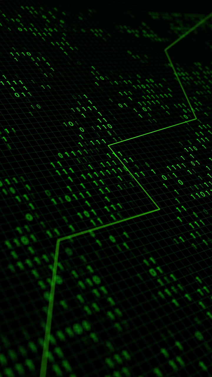 Green binary data grid background with glowing digits chart line and dark cyber analytics surface