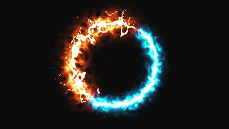 bright dymanic fire and ice ring in space, this is opposite symbol, 3d render, computer generated background