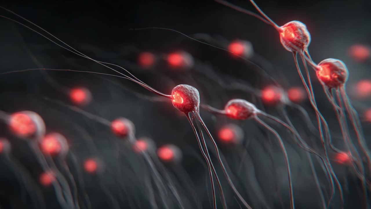 A Dynamic Display of Sperm Cells in Motion: An Intricate Look at the Intriguing Journey of Reproductive Cells Through a Darkened Environment