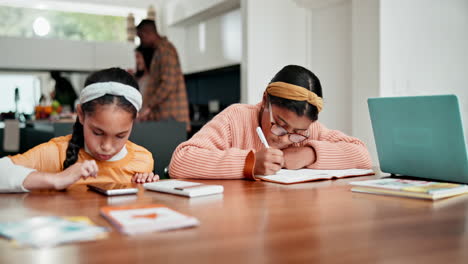 notebook, cellphone and kids home school