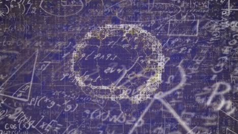 animación del cerebro y ecuaciones matemáticas en fondo azul