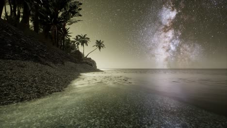 Wunderschöner,-Fantasievoller-Tropischer-Strand-Mit-Milchstraßenstern-Am-Nachthimmel