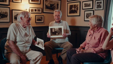 senior citizens sharing memories of vintage cars