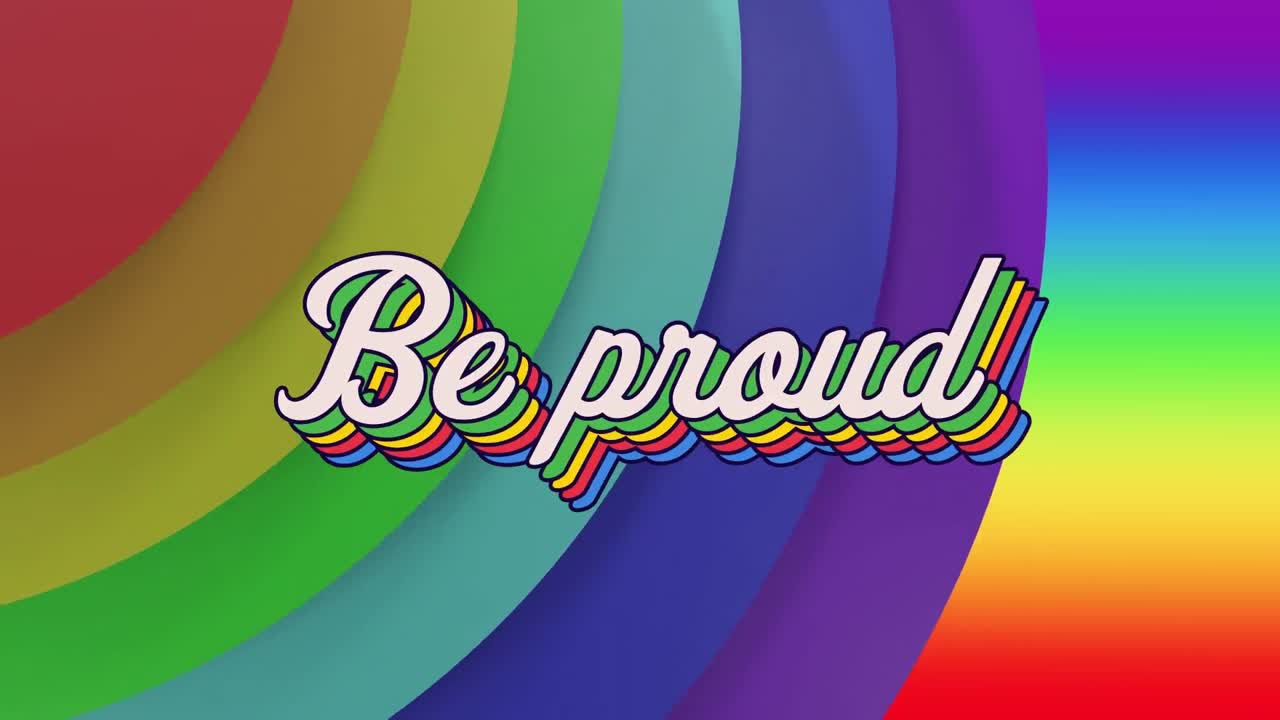 무지개 배경 위에 자랑스러운 텍스트의 애니메이션