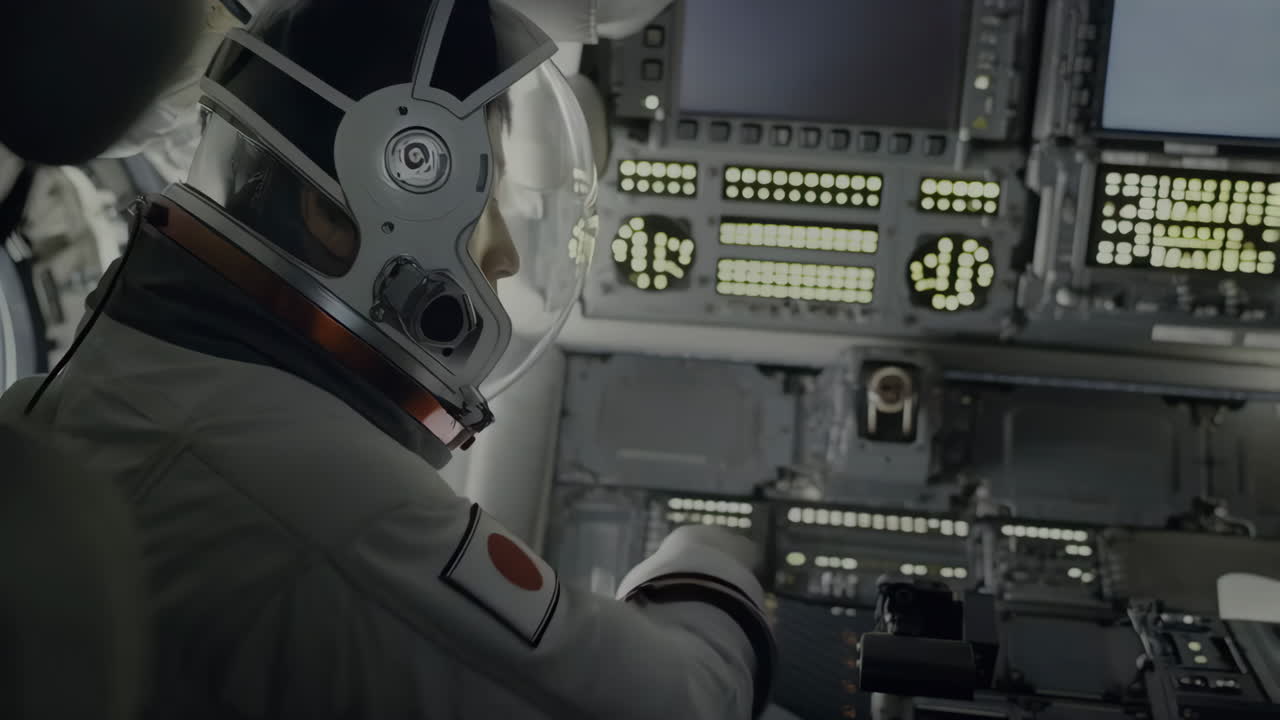 Astronaut inside a spacecraft cockpit