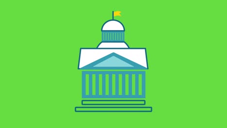 4k video of cartoon blue administration building.