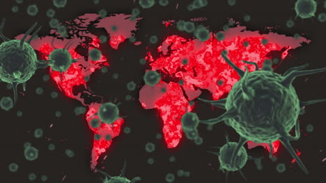 animación de las células de covid-19 en el mapa del mundo
