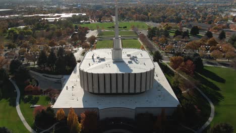 provo lds mormon temple with beautiful utah valley background - aerial