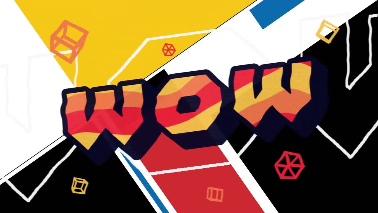 animación del texto wow en un fondo colorido